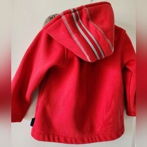 Kids sz 92 2T/ 3T Red Full Zip Sherpa Lined Hoodie Fleece Jacket Sporty Striped